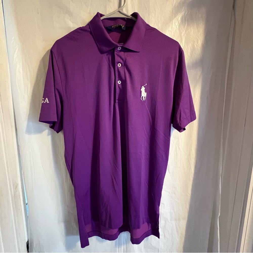 Polo‎ Golf Ralph Lauren Mens Med Shirt AJGA Embroidered Big Pony Purple Buttons